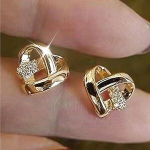 Gold Cubic Zirconia Heart Earrings, Knotted Heart Stud Earrings